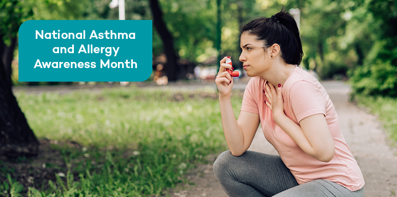 Woman using inhaler