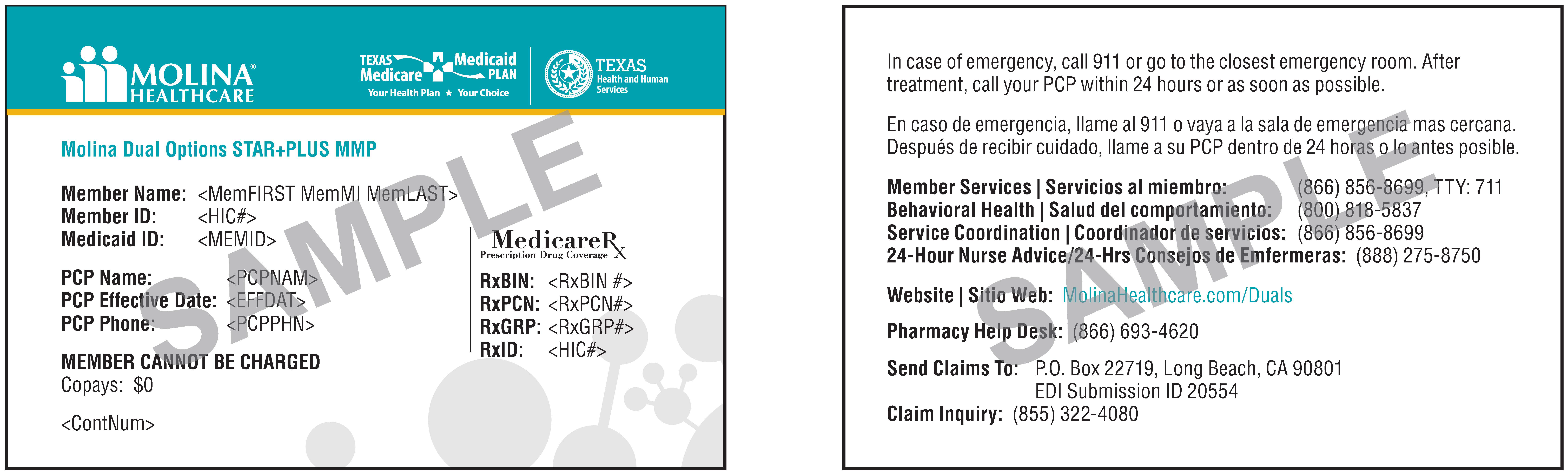 TX 2021 Molina Dual Options ID Card Sample